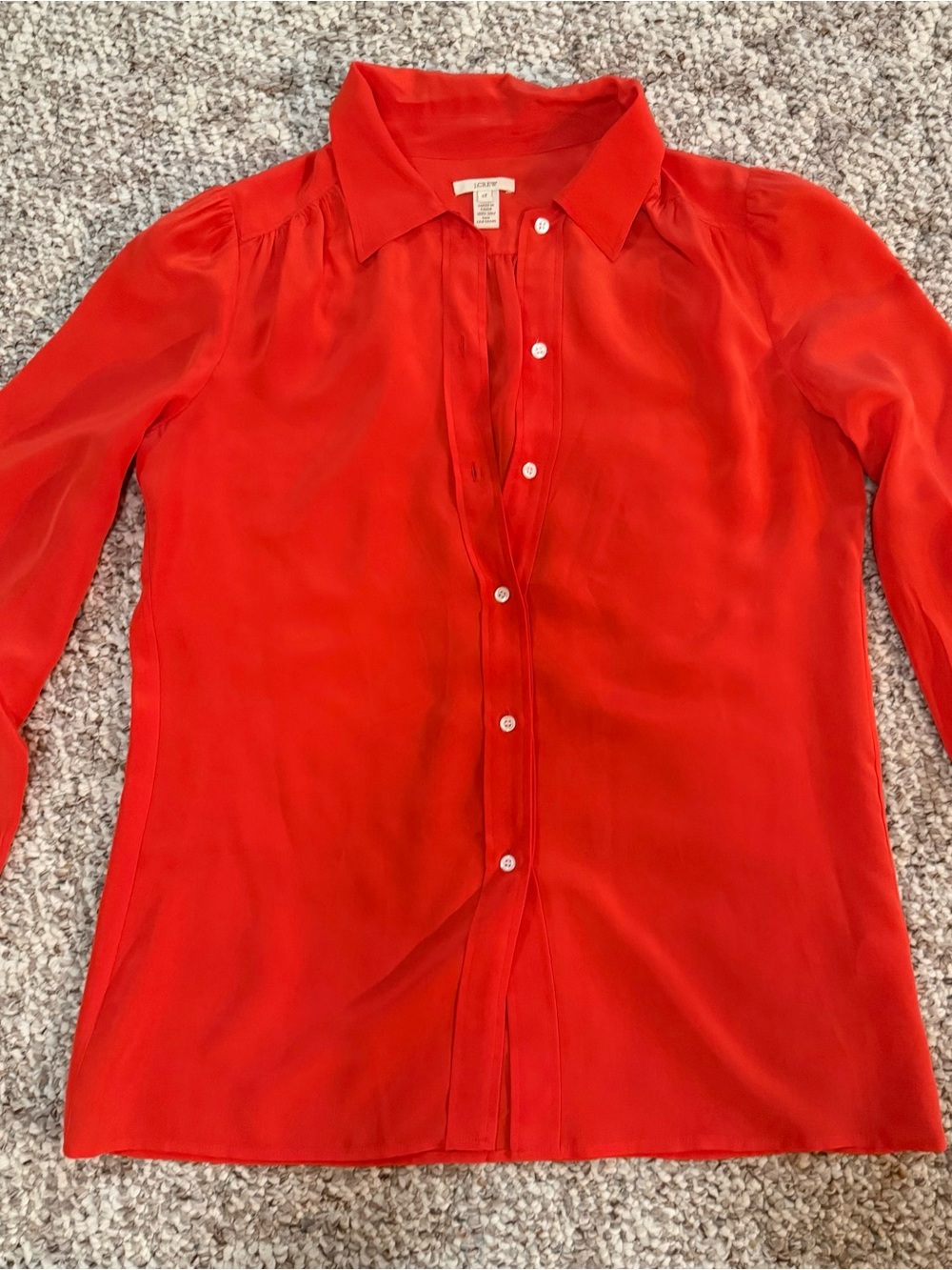 Bright Red Long-Sleeve Silk Button Down Women’s Blouse - Picture 2 of 2